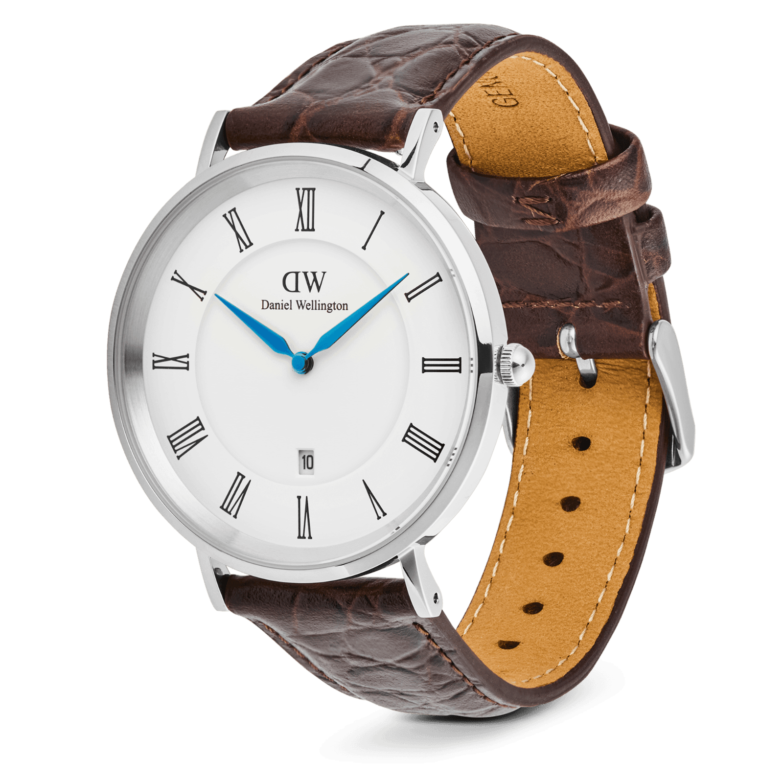 DANIEL WELLINGTON Classic Roman Numerals Date Dark Brown Croc Belly Silver DW00600911 Erkek KOL SAATİ 4