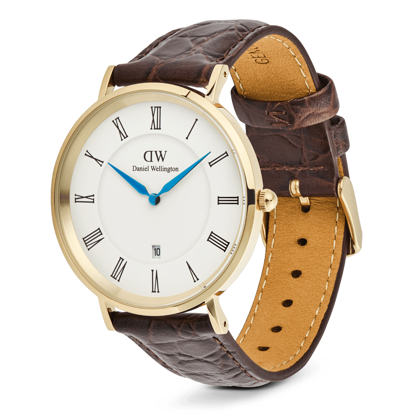DANIEL WELLINGTON Classic Roman Numerals Date Dark Brown Croc Belly Gold DW00600912 Erkek KOL SAATİ 4