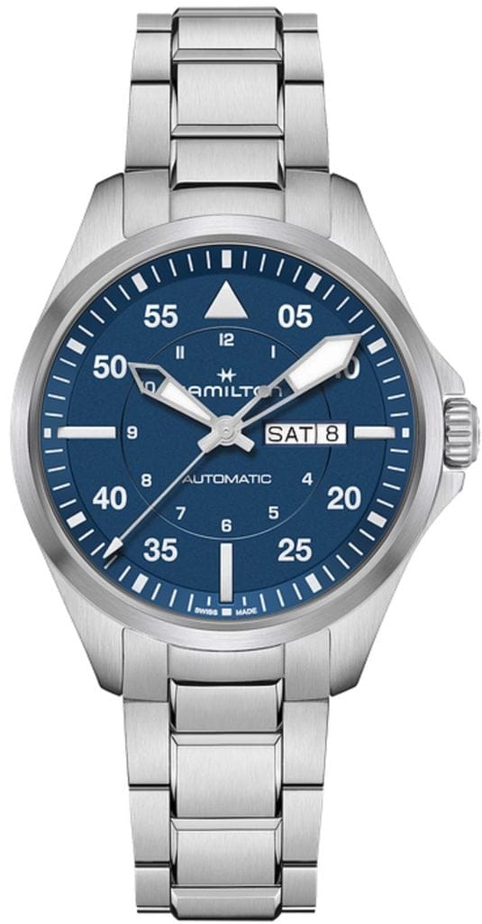 HAMILTON H64635140 KHAKI AVIATION PILOT DAY DATE AUTO KOL SAATI