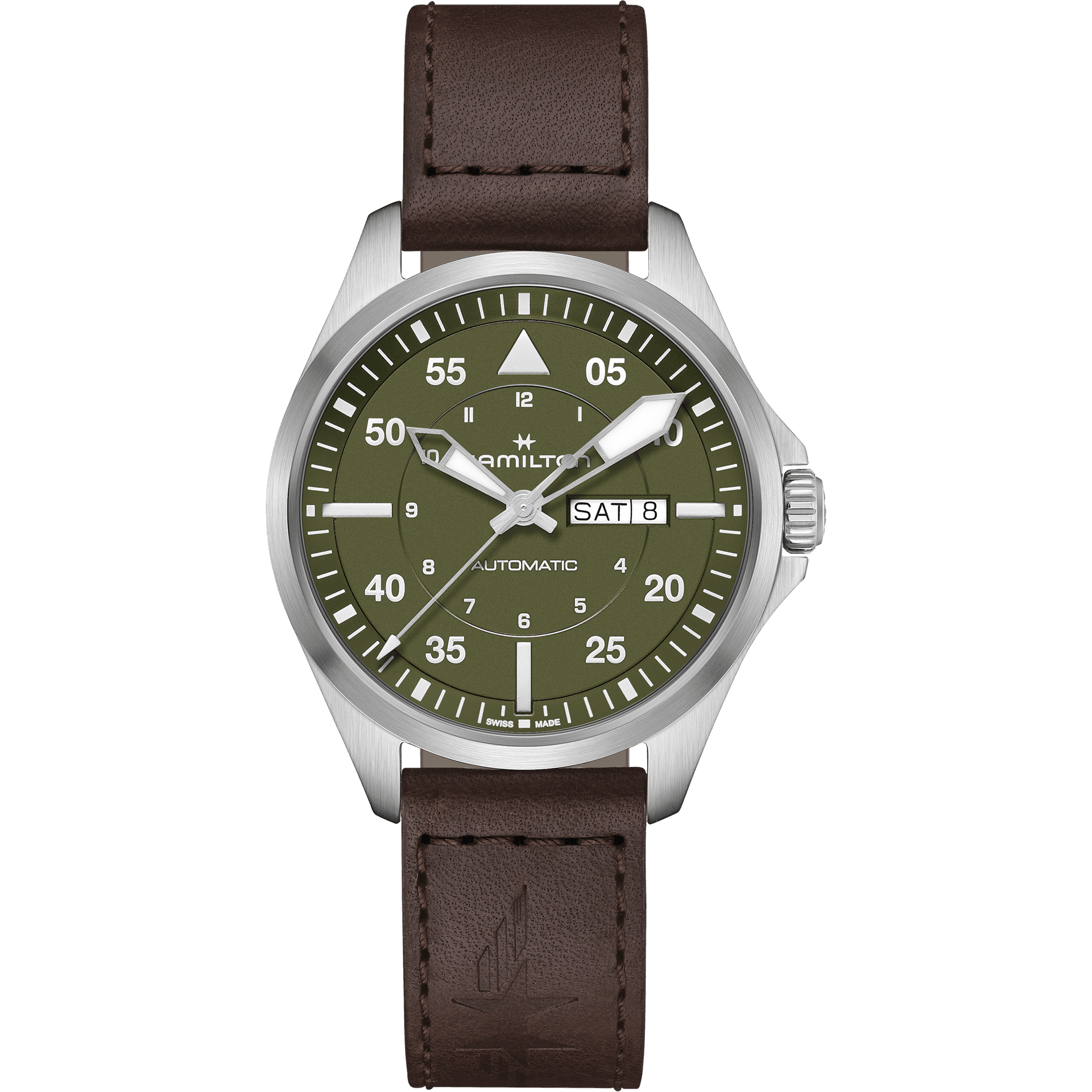 HAMILTON H64635560 KHAKI AVIATION PILOT DAY DATE AUTO KOL SAATI