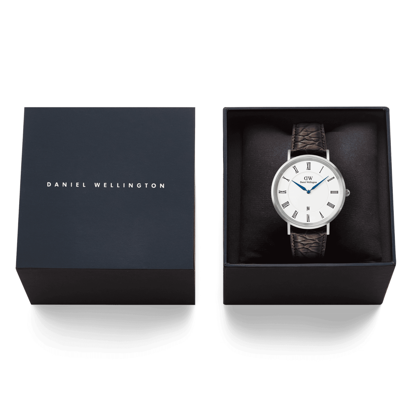 DANIEL WELLINGTON Classic Roman Numerals Date Dark Brown Croc Belly Silver DW00600911 Erkek KOL SAATİ 6