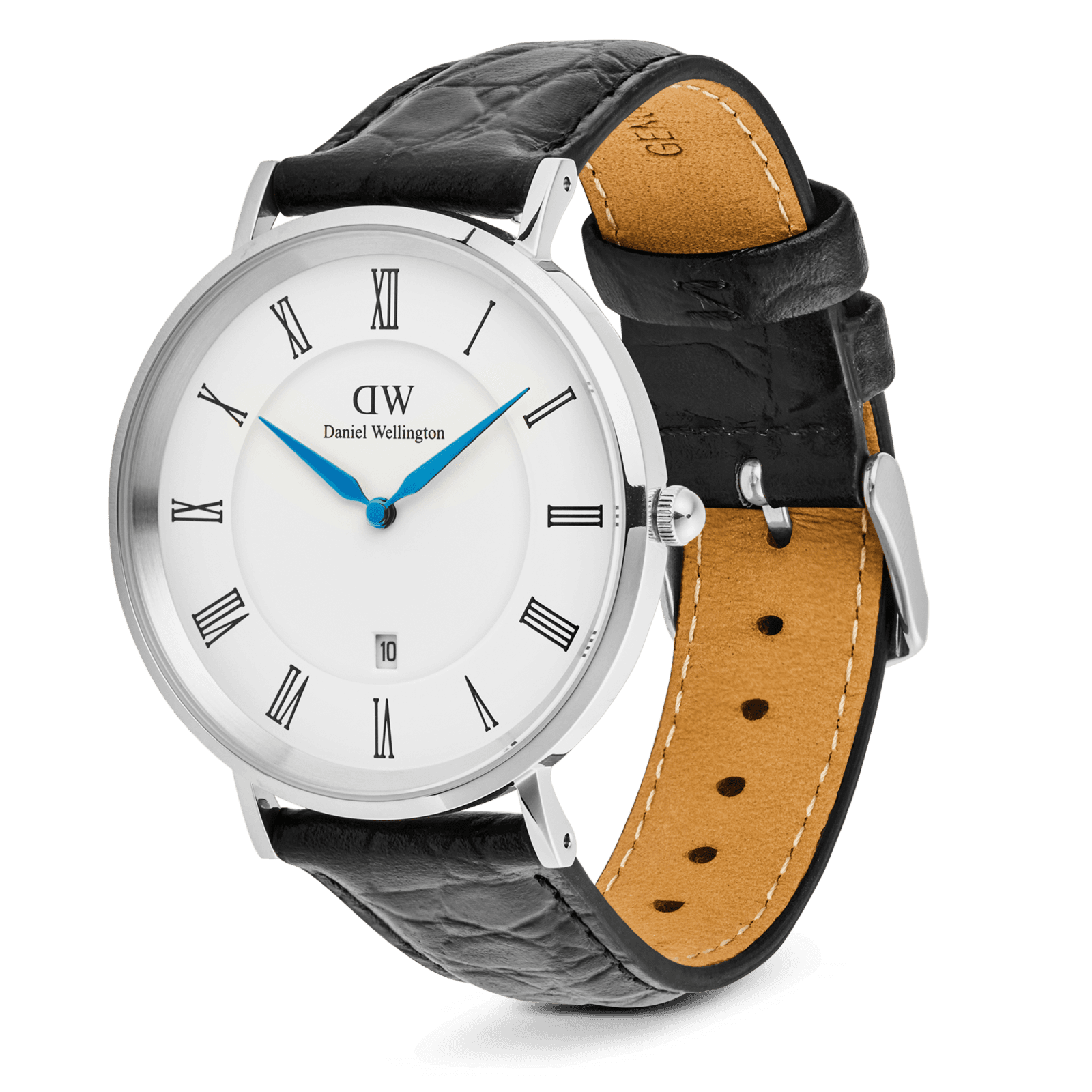 DANIEL WELLINGTON Classic Roman Numerals Date Black Croc Belly Silver DW00600914 Erkek KOL SAATİ 4