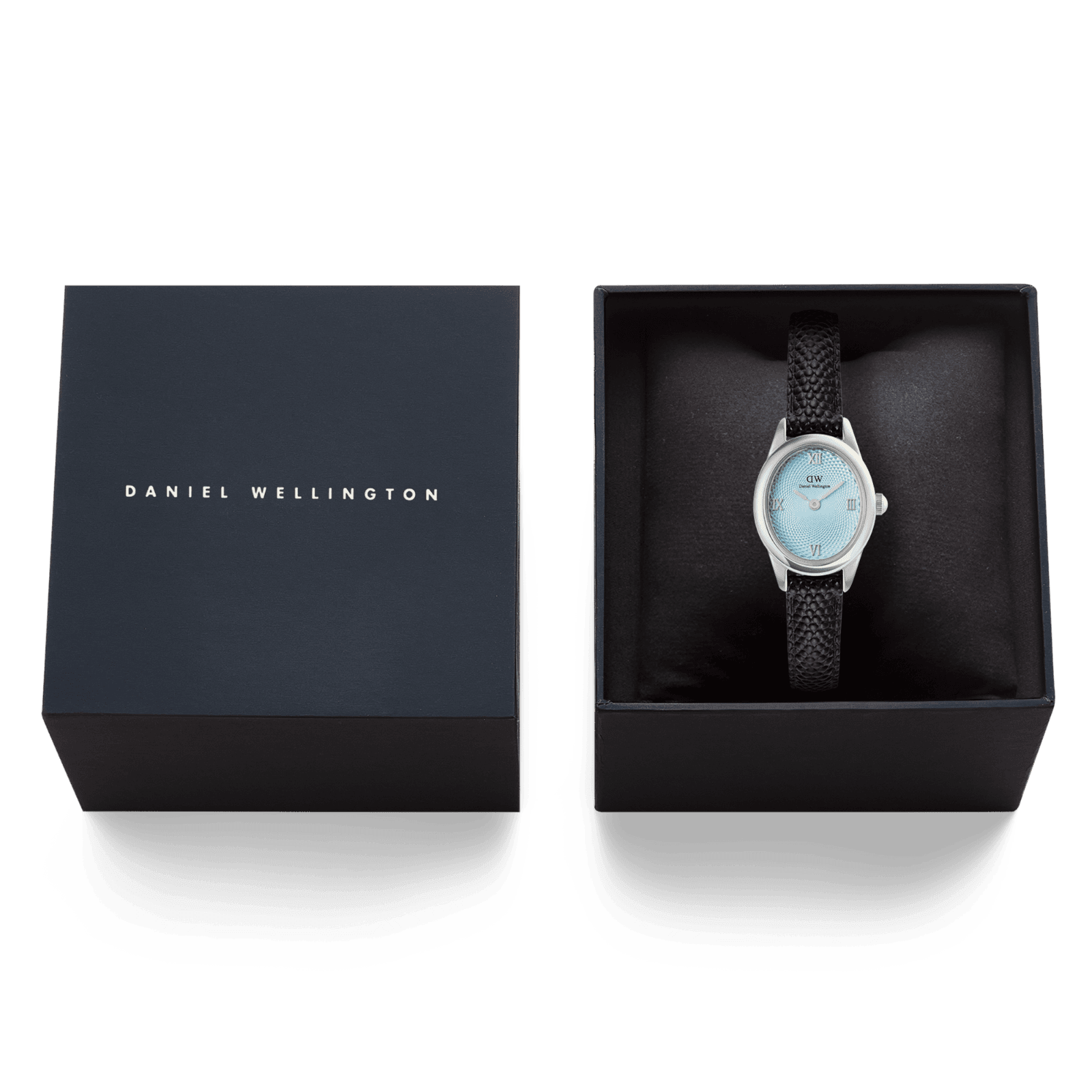 DANIEL WELLINGTON Ophelia Mini Black Lizard Ice Blue Guilloché Silver DW00600896 Kadın KOL SAATİ 4